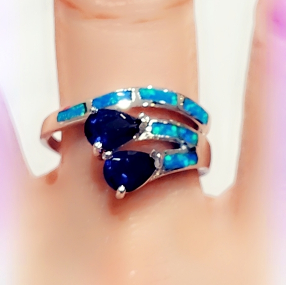 Sapphire & Opal Sterling Silver Gemstone Ring